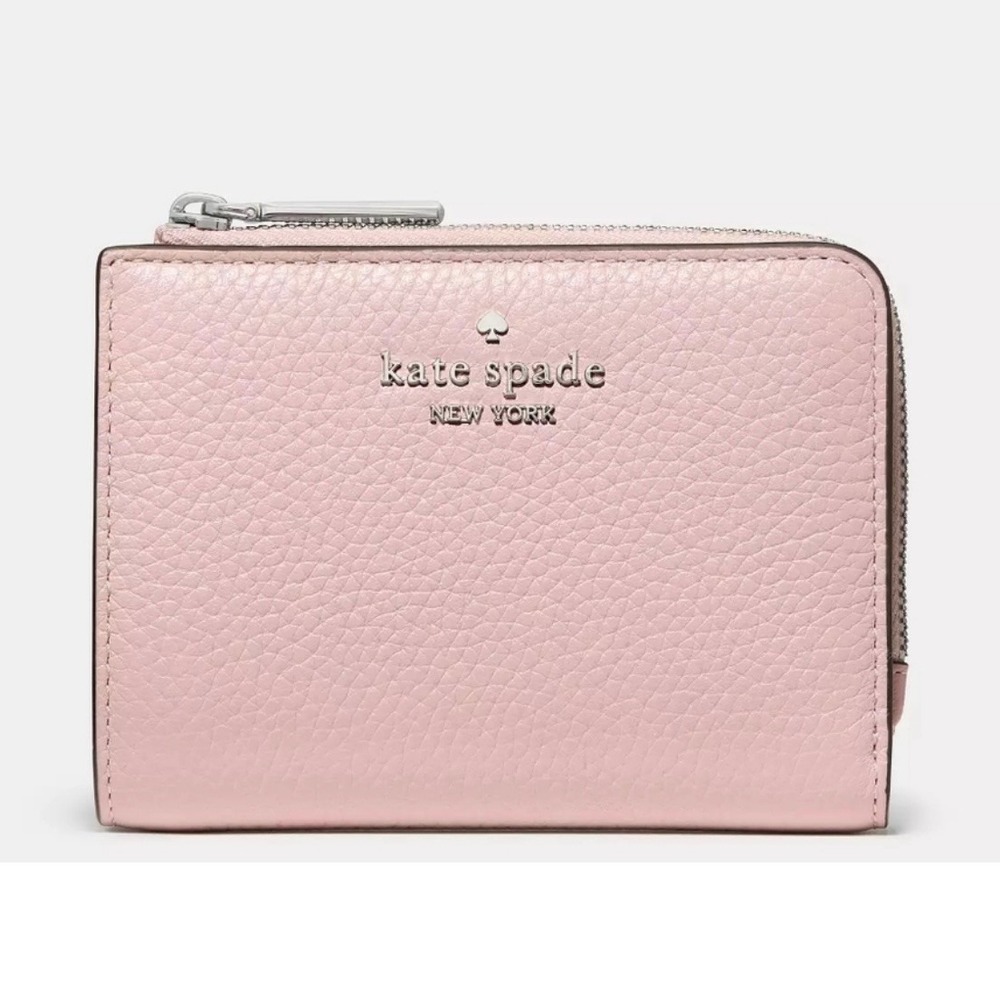 Kate Spade Lena Small L-Zip Bifold Wallet Tutu Pink Pebbled Leather KL842 NEW